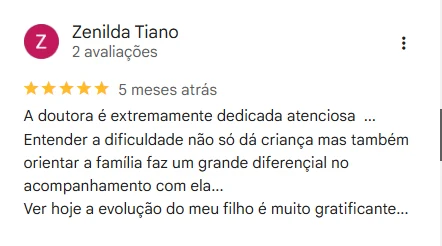 Avaliação de Zenilda Tiano no Google